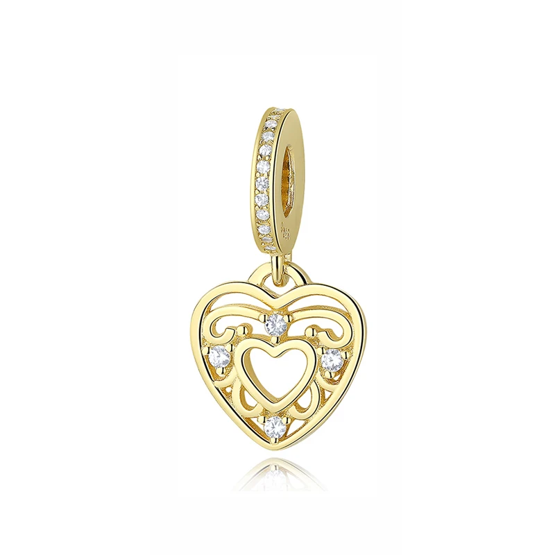 Romantic Heart 925 пробы серебряный шарм из бисера пчела любовь талисманы предохранительный цепной зажим золото подходит Pandora Браслеты для женщин Diy ювелирные изделия - Цвет: Romantic Heart