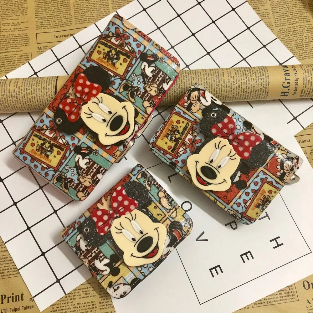 Disney Микки мультфильм женщин ПУ кошелек монета с зеркалом леди сумка плюшевая сумка держатель для хранения клатч карты девушка сумка монета ID кошелек
