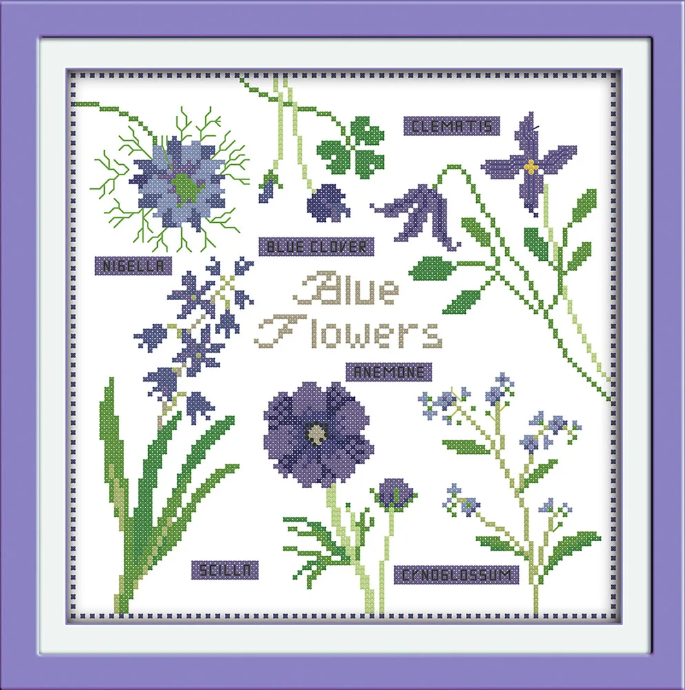 

Blue flowers cross stitch kit 14ct 11ct count print x stitching embroidery DIY handmade needlework plus