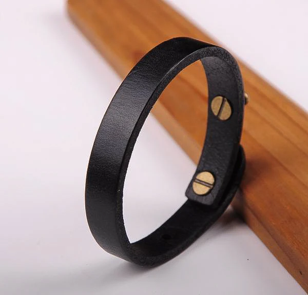 Простой стильный черный браслет G370 из натуральной кожи унисекс Новинка - купить