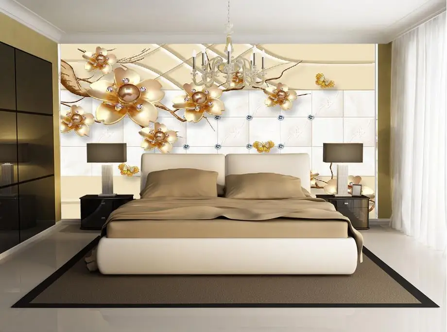 Home Decoration 3d wall murals modern living room wallpapers Gold jewelry flowers window mural wallpaper | Обустройство дома