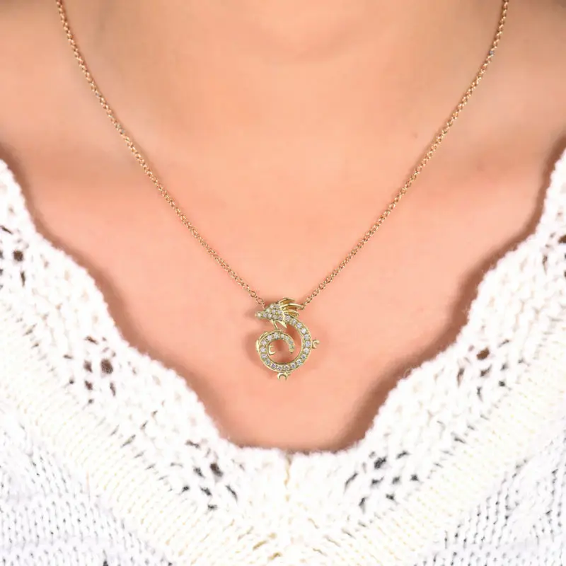New Diamond Necklace Pendant China Dragon Shape 18K Yellow Gold Special Jewelry for Girl WP058 | Украшения и аксессуары