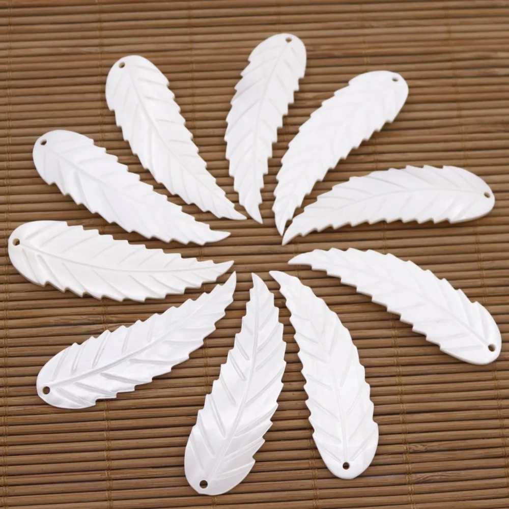 

10 PCS Shell Natural White Mother of Pearl Loose Beads Leaf Pendant 17mmX60mm