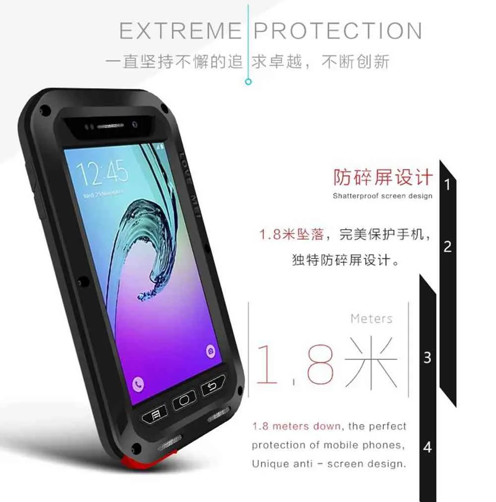 Чехол LOVE MEI для Galaxy A3/A5 водонепроницаемый мощный металлический+ силиконовый чехол для SAMSUNG Galaxy A3 A310 A5 A500 A7 S7 S8