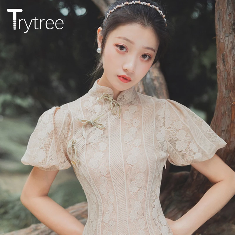 Женское Повседневное платье-Чонсам Trytree Элегантное летнее кружевное платье до