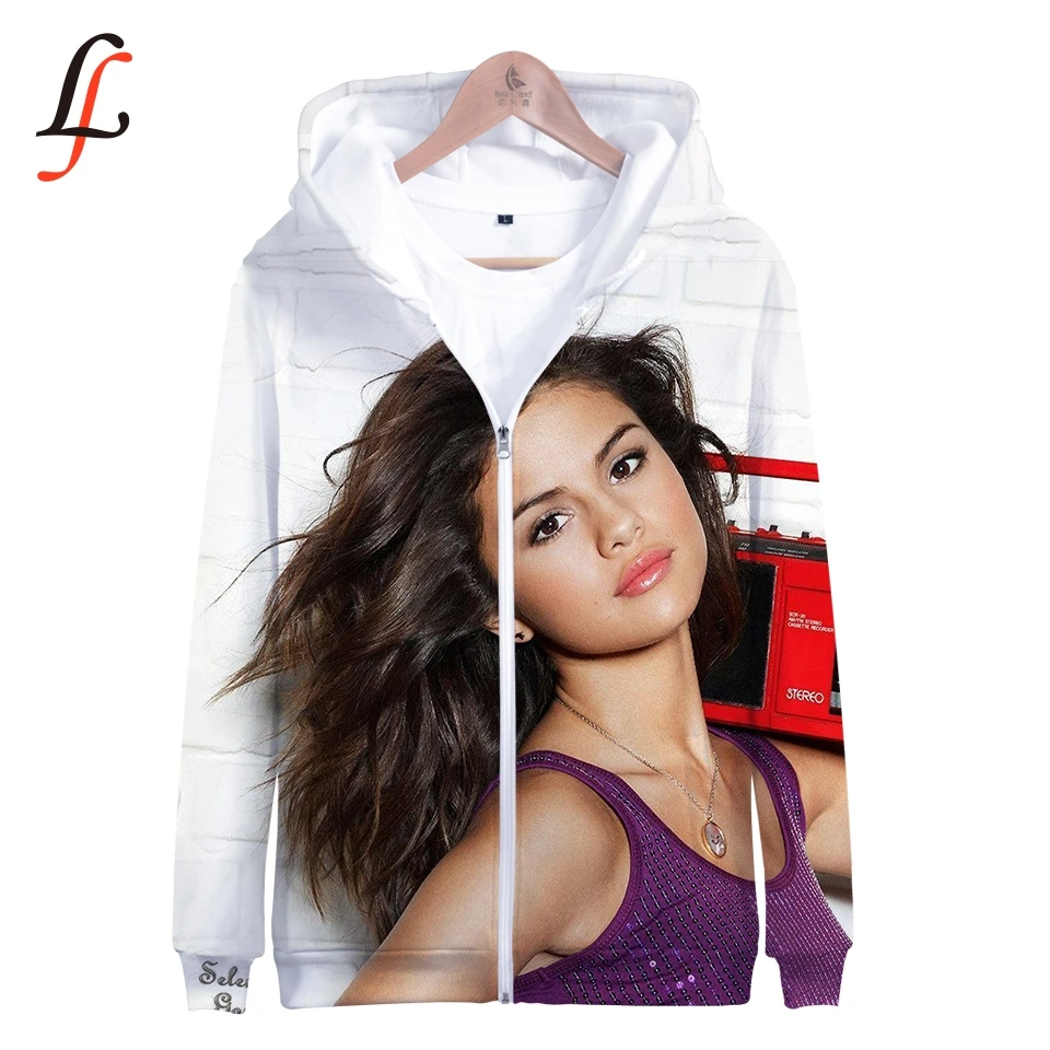 Толстовка с капюшоном Selena Gomez 3D Kpop на молнии Женский уличный сверхразмерный