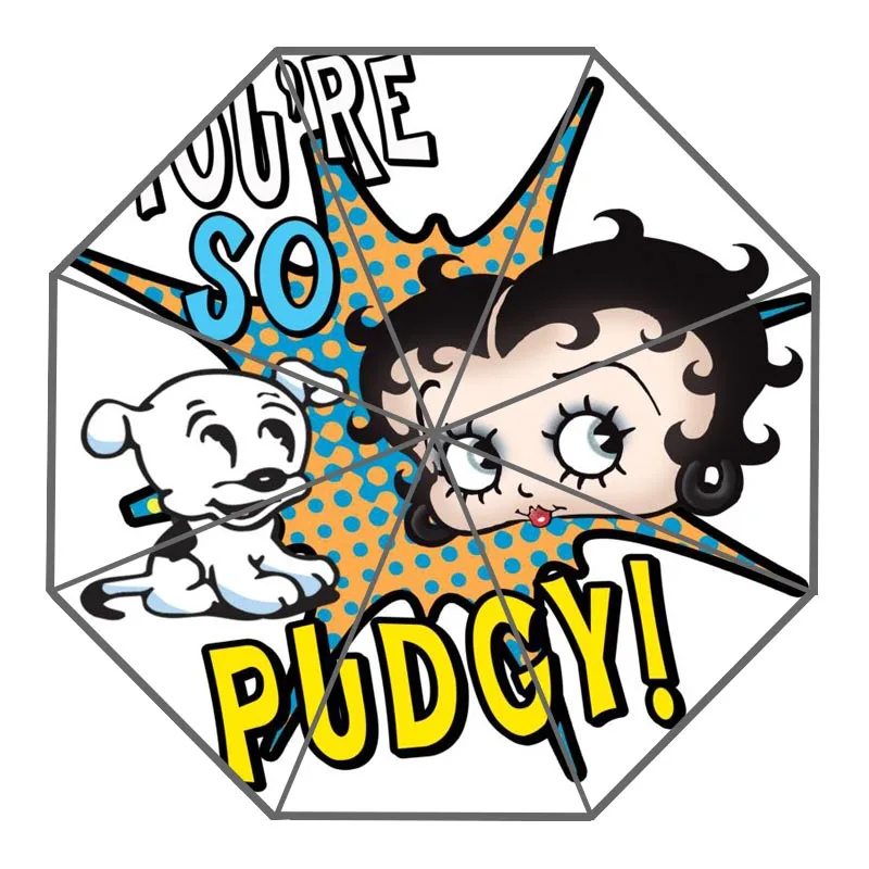 Высокое качество 3 складной зонт Betty Boop автоматический модный креативный индивидуальный зонтик для мужчин и женщин - Цвет: Небесно-голубой