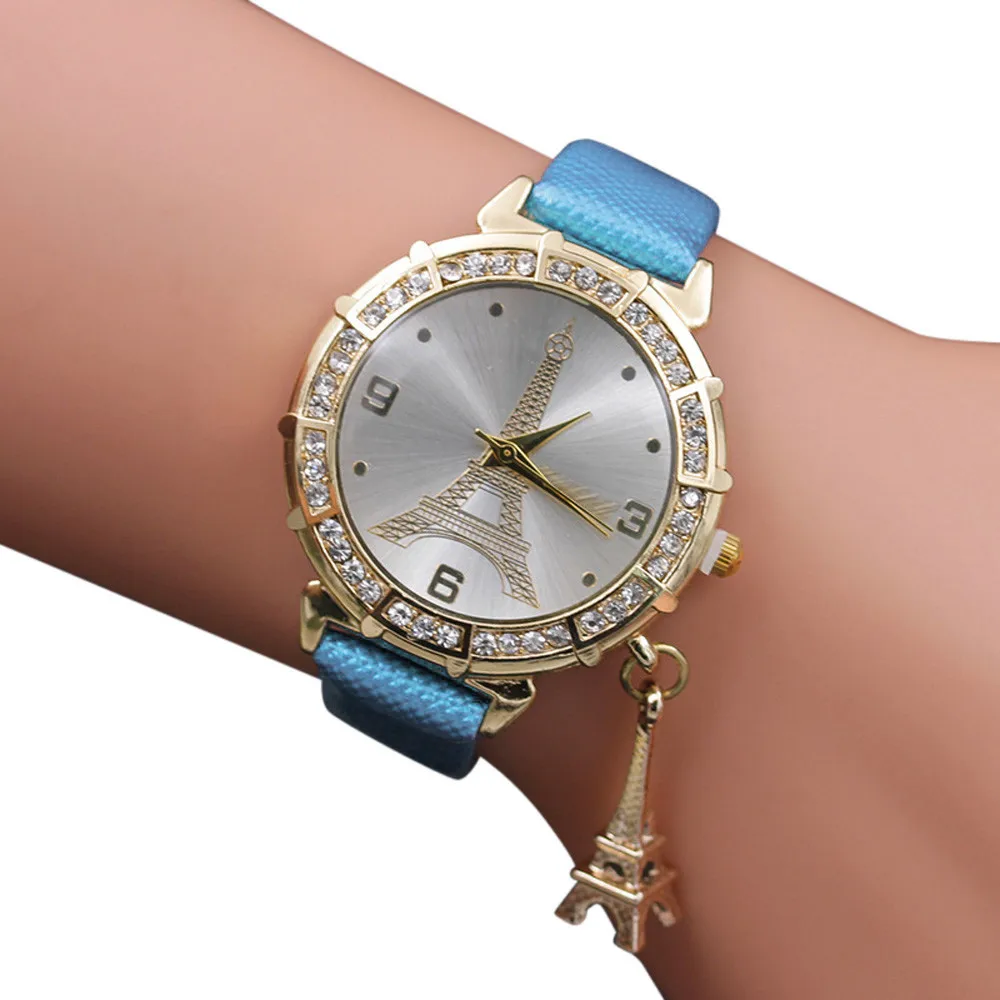Женские кварцевые наручные часы с подвеской в виде Эйфелевой башни со стразами