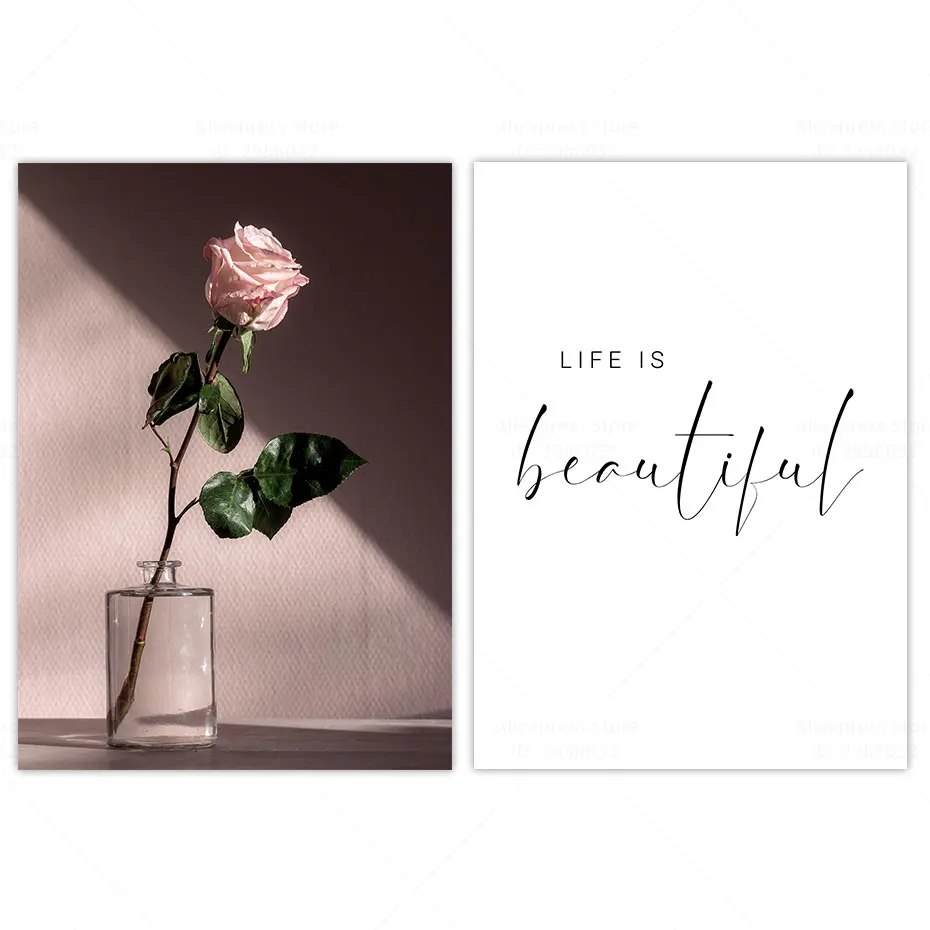 Настенная картина в скандинавском стиле холст плакаты с розовыми цветами