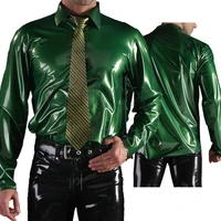 bling metallic green latex top men latex shirt long sleeve with 100 handmade