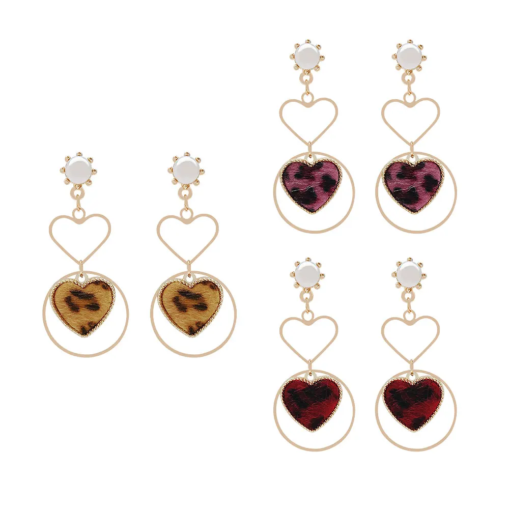 Japan and Korean Cute Sweet Leopard Print Love Heart Velvet Pearl Earrings for Women Girl Student | Украшения и аксессуары