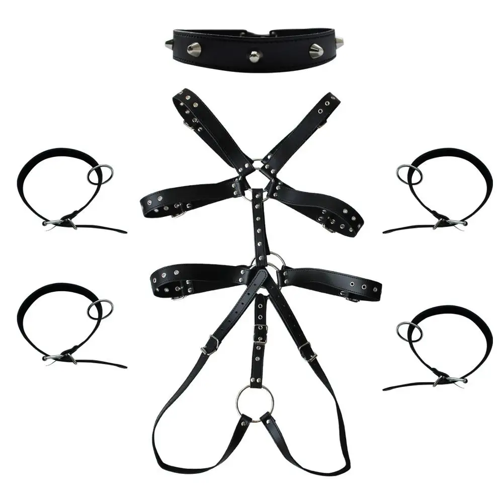 Restraint set Мужской боди из искусственной кожи полный грудь ограничитель ремней безопасности комплект сексуальное мужское нижнее белье Харадзюку Готический Фетиш Хэллоуин секс БДСМ Связывание эротический - Цвет: Restraint set