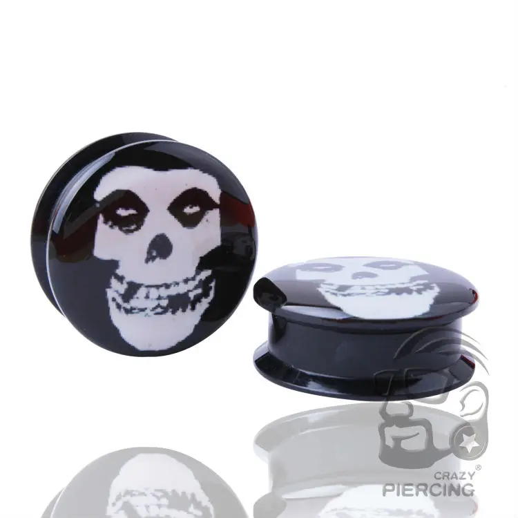 Серьги туннели с белым винтом в виде черепа Модные Акриловые серьги ювелирные