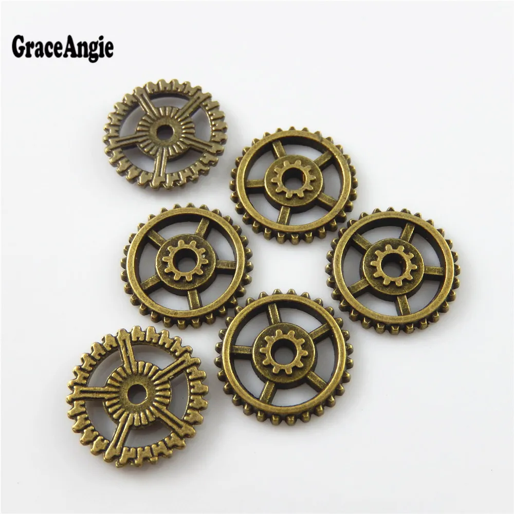 GraceAngie 25PCS Antique Bronze Retro Style Small Gear Wheel Jewelry Making Accessory Scrapbook Pendants Wholesale Price 52652 | Украшения