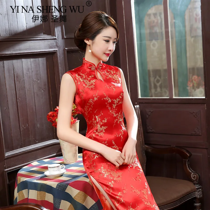 Chinese Traditional Cheongsam Women Silm Dress Long Brocade Sexy Kimono Bride Wedding Performance show Clothes | Тематическая