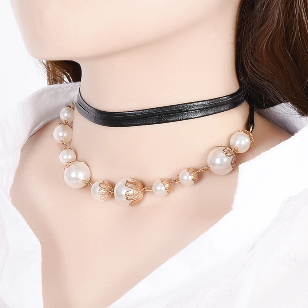 Fashion Women Simulated Pearl Bohemian Chokers Necklace Black Rope Long Chain Maxi Statement Necklaces For Wedding Jewelry | Украшения и