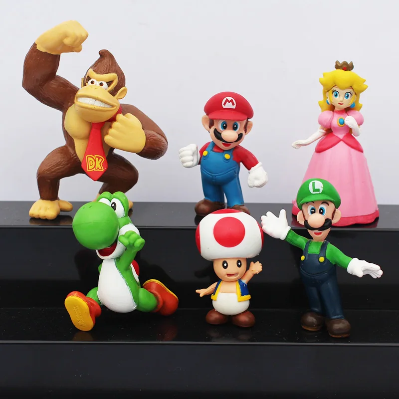 6 шт./компл. 4 ~ см Super Mario Bro Luigi Yoshi Donkey Kong Toad Принцесса Персик ПВХ Фигурки игрушки для