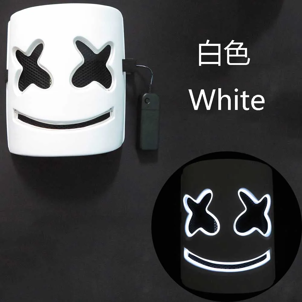 White Marshmello маска диджея косплей реквизит DJ Хэллоуин вечерние латексные маски светодиодный Вечерние Маски бар DJ светящиеся маски - Цвет: White