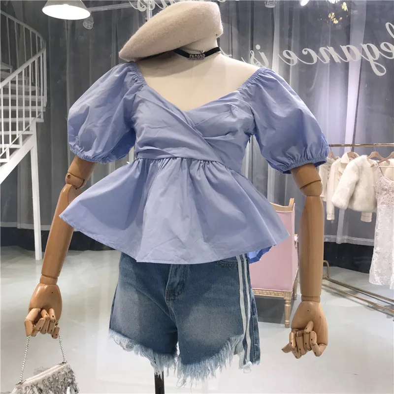 Женская блузка с рукавами фонариками ALPHALMODA глубоким v образным вырезом