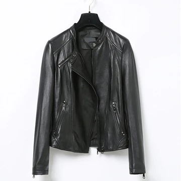 sheepskin jacket Весенняя Новинка Гарантированная натуральная кожаная куртка женская черная короткая повседневная кожаная куртка из овчины Брендовое дизайнерское кожаное пальто - Цвет: sheepskin jacket