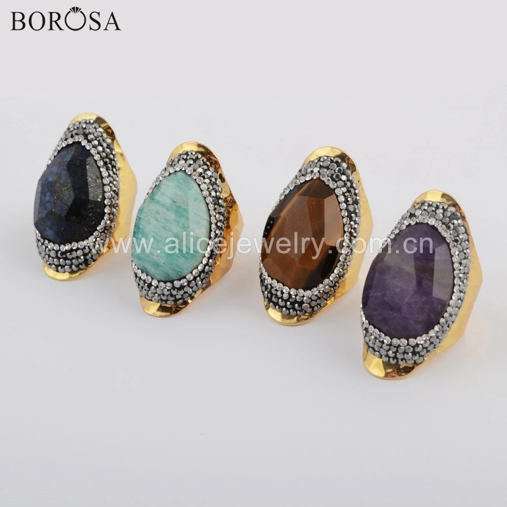Новинка кольца BOROSA с кристаллами Amazon и аметистом камнями Ляпис лазурь малахит