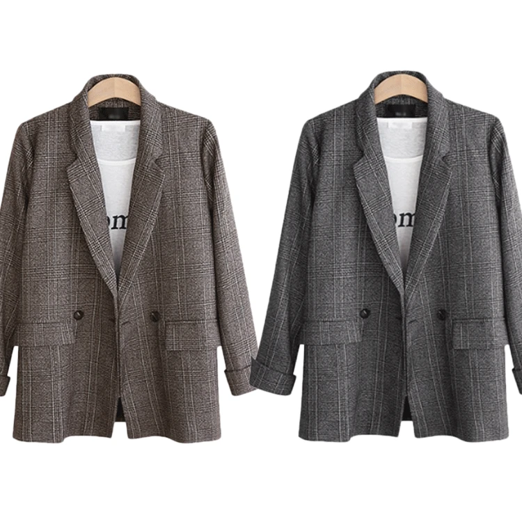 

XL-5XL Plus size Autumn Vintage Plaid Women Blazer Pocket Jackets Winter Female Suits Coat Large Size Blazers Jacket Outerwear