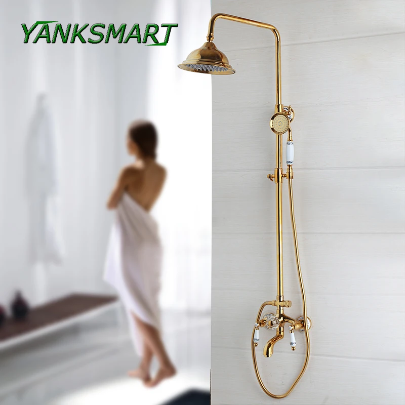 Смесители для ванны YANKSMART роскошный золотой латунный Смеситель ванной комнаты