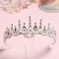 himstory handmad shinny wedding beaded hair crown clear crystal princess tiaras wedding hair accessories hair jewelry