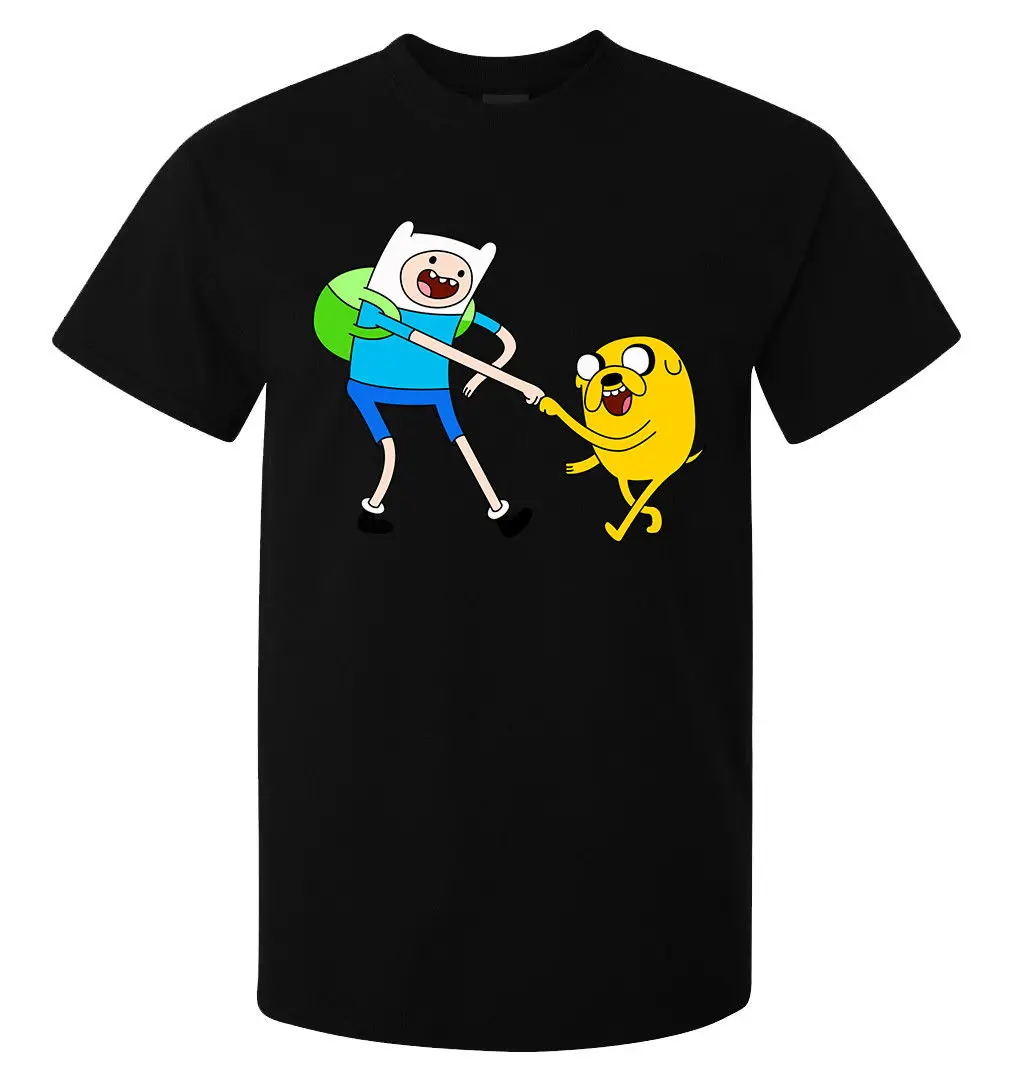 Adventure Time Finn And Jake Fist Bump Мужская (женская в наличии) футболка Черная мультяшная