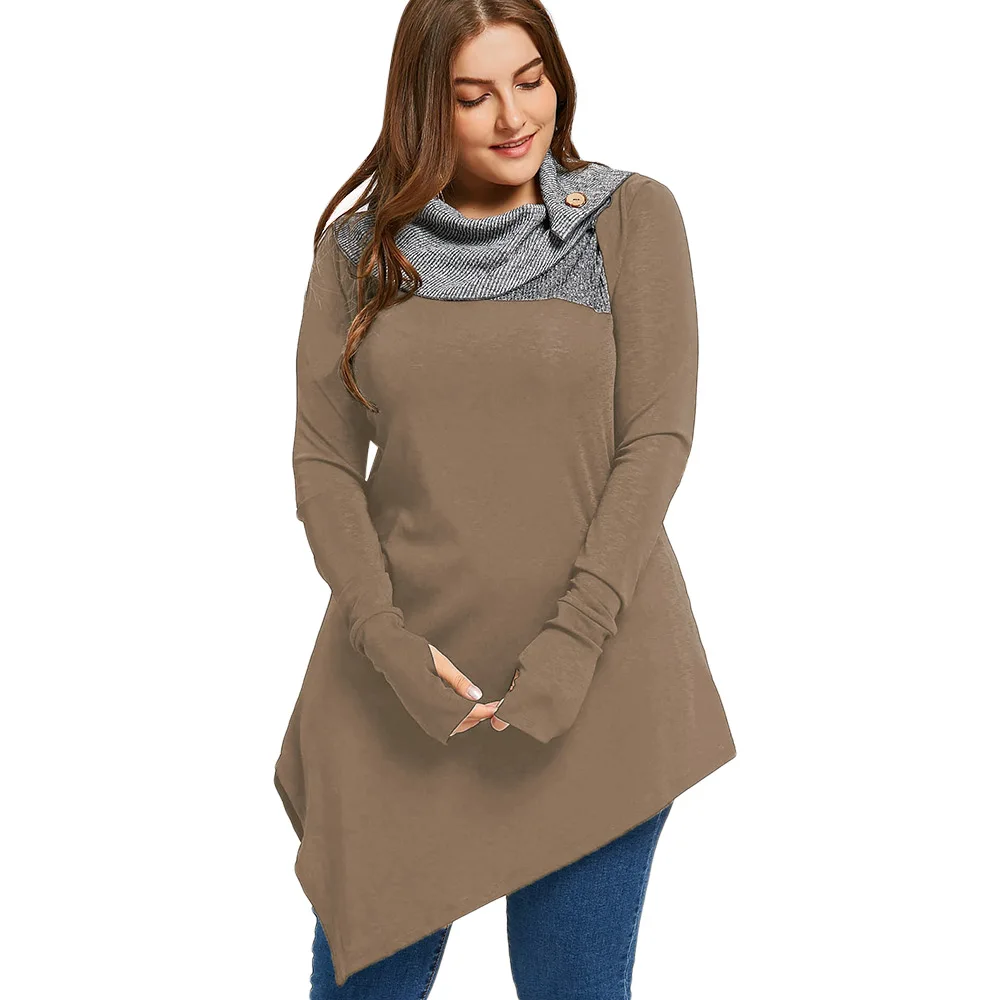 Женская Ассиметричная Туника ROSEGAL Повседневная футболка с длинным рукавом и