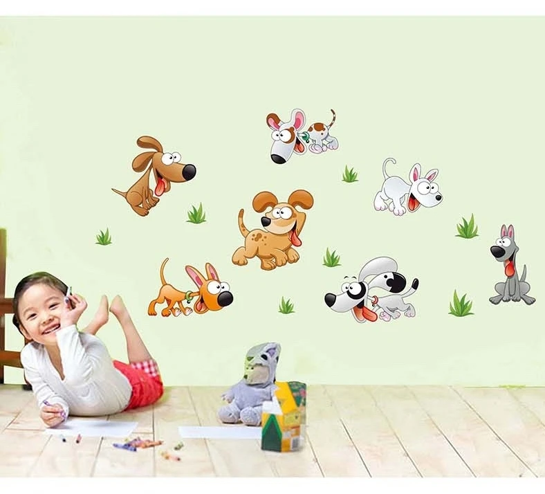 laughing dogs wall stickers decals home bedroom nursery fridge dog house decor animals removable papers For Kids Rooms | Дом и сад