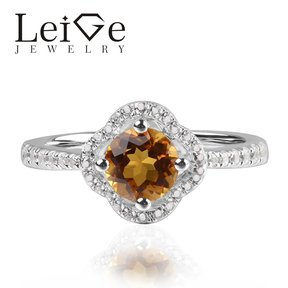 

Leige Jewelry Natural Yellow Citrine Round Shape Engagement Proposal Rings For Woman Romantic Gifts 925 Sterling Silver