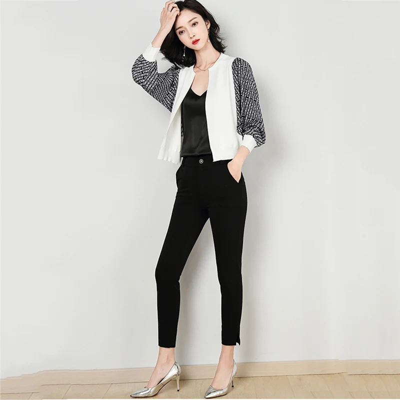 Женский Осенний вязаный кардиган 2021 свитер пальто брендовый дизайн шифоновый с