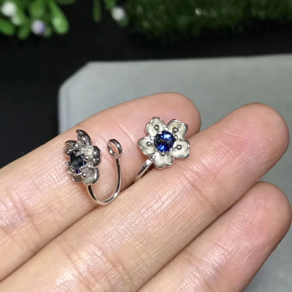 Серьги клипсы женские из серебра 925 пробы с натуральным голубым сапфиром|clip