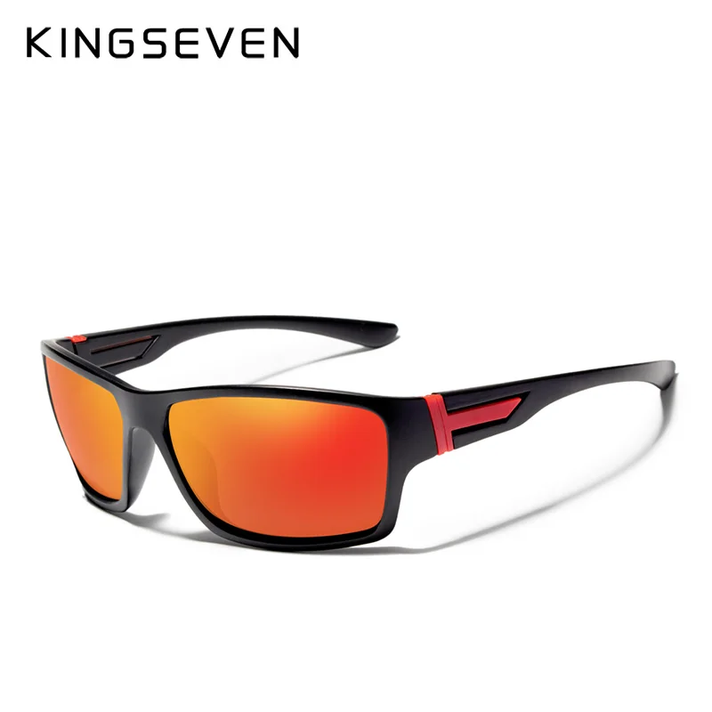 KINGSEVENsummer поляризованные солнцезащитные очки мужские роскошные брендовые дизайнерские зеркальные линзы с покрытием для упражнений солнцезащитные очки с коробкой - Цвет линз: Black Red