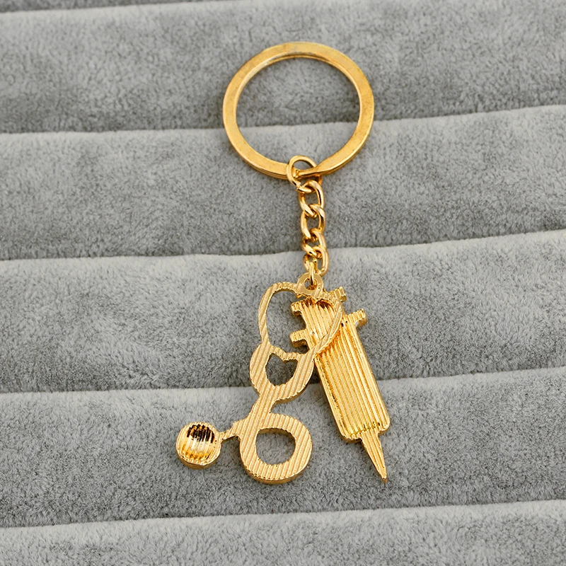 Syringe and Stethoscope Keychains Doctors nurse Keyrings hospital Jewelry angel Charm Workers Car Key Holder | Украшения и