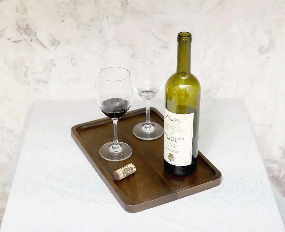 Деревянные прямоугольные сервировочные лотки средний черный орех твердой