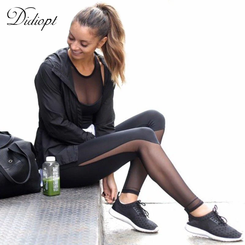 Спортивные штаны Didiopt Леггинсы для йоги черные прозрачные сетчатые обтягивающие
