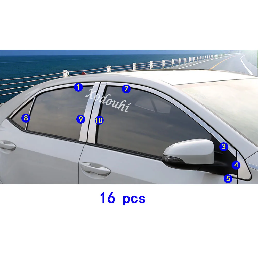 Для Toyota Corolla Altis, автомобильный Стайлинг, стекло, окно, гарнир, столб, средняя полоса, отделка рамы, лампа, капот, запчасти - Цвет: 16pcs