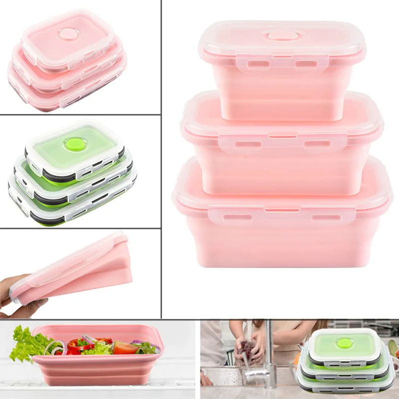 3 шт. складной силиконовый Ланч бокс пищевой контейнер для хранения фруктов