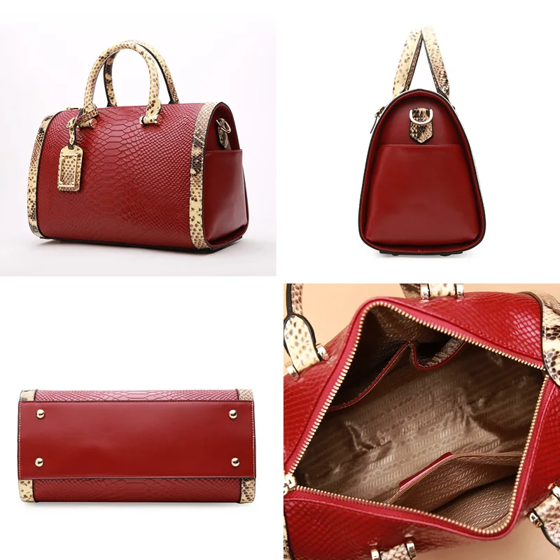 Женская сумка Бостон из натуральной кожи с тиснением под рептилию|bags handbags|handbags for