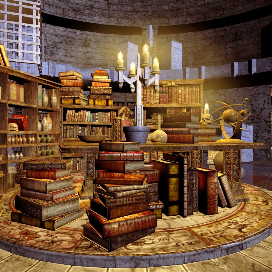 Laeacco фото фон старая деревянная полка книга череп свечи лаборатория интерьер