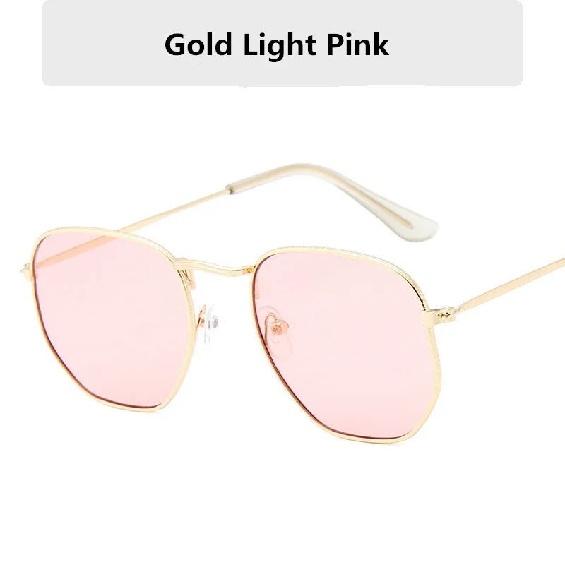 Gold B-Pink Занавес, шестигранные солнцезащитные очки для женщин, фирменный дизайн, маленькие квадратные солнцезащитные очки для мужчин, металлическая оправа, для вождения, рыбалки, солнцезащитные очки для женщин - Цвет линз: Gold B-Pink