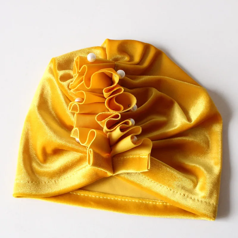 New Velvet Pearl Baby Hat for Girls Autumn Winter Cap Photography Props Elastic Infant Beanie Turban Accessories | Детская одежда и