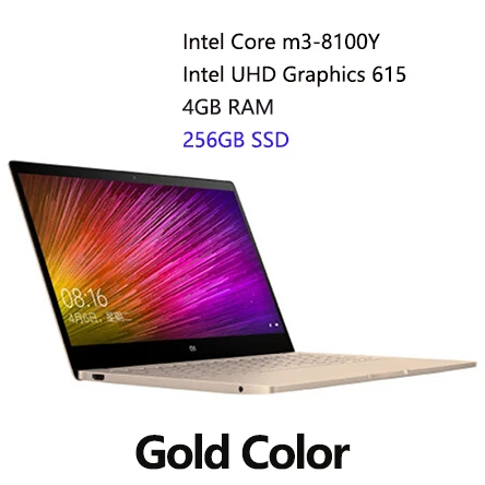 M3 256G Gold Ноутбук Xiaomi Air 12,5 дюймов экран Intel Core m3-8100Y/i5 4 Гб ОЗУ 128 Гб ПЗУ ультра тонкий полностью Meatal корпус Английский Windows 10 - Цвет: M3 256G Gold