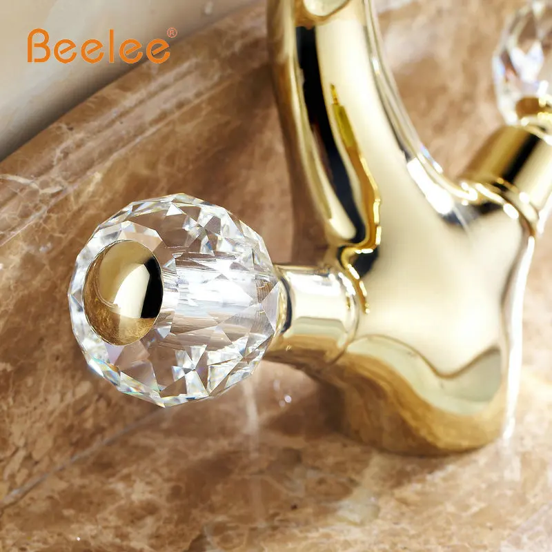 Кран Beelee для ванной комнаты золотой Латунный кран раковины с кристаллами туалета
