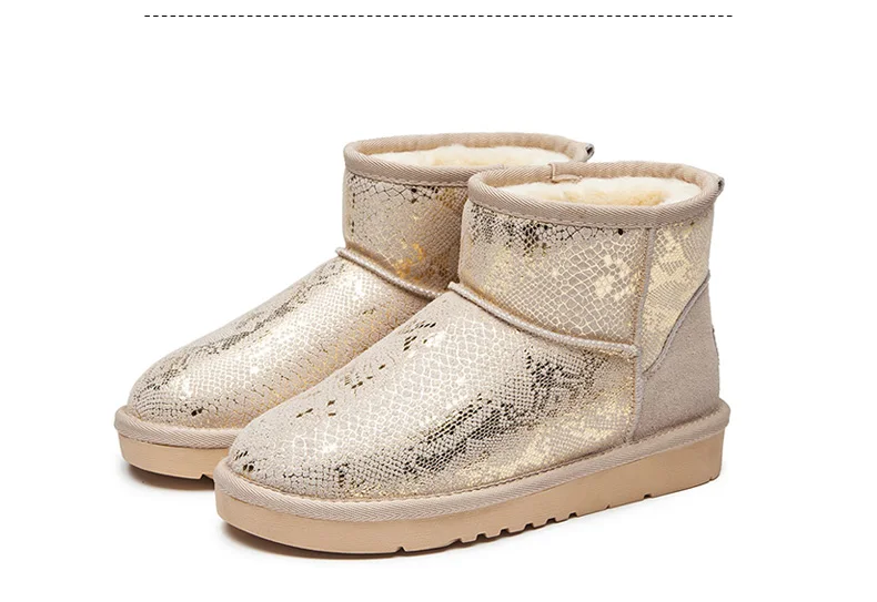 Beige Cuculus/зимние сапоги из коровьей замши, без шнуровки, с круглым носком, до середины икры, женская зимняя обувь, плюшевая обувь на плоской платформе, обувь под змеиную кожу, 1681 - Цвет: Beige