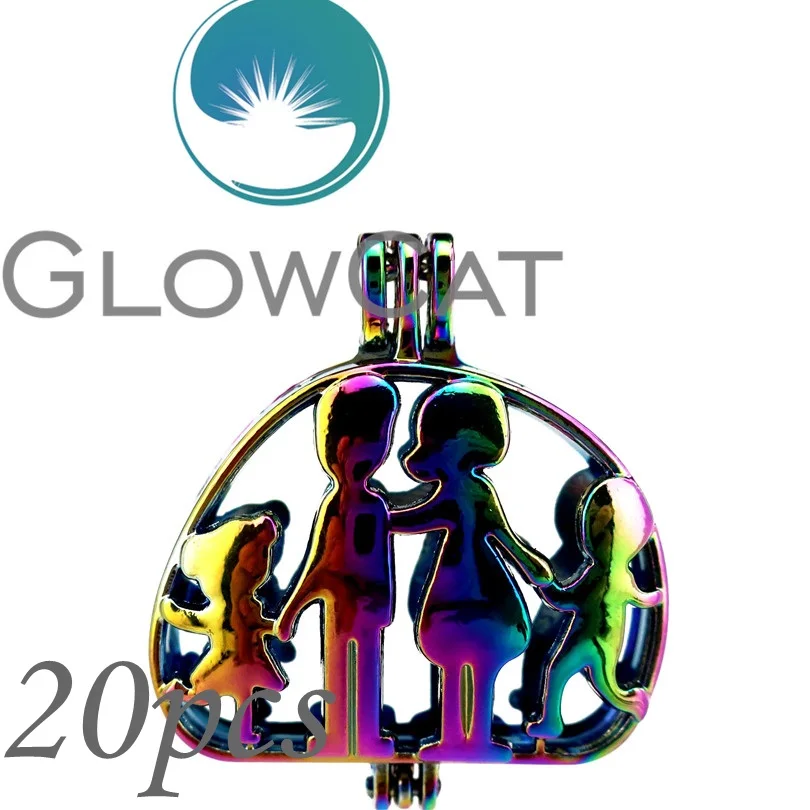 

GLOWCAT 20x CC589 Rainbow Colors Happy Family Beads Cage Jewelry Making Essential Oil Diffuser Pearl Cage Locket Pendant