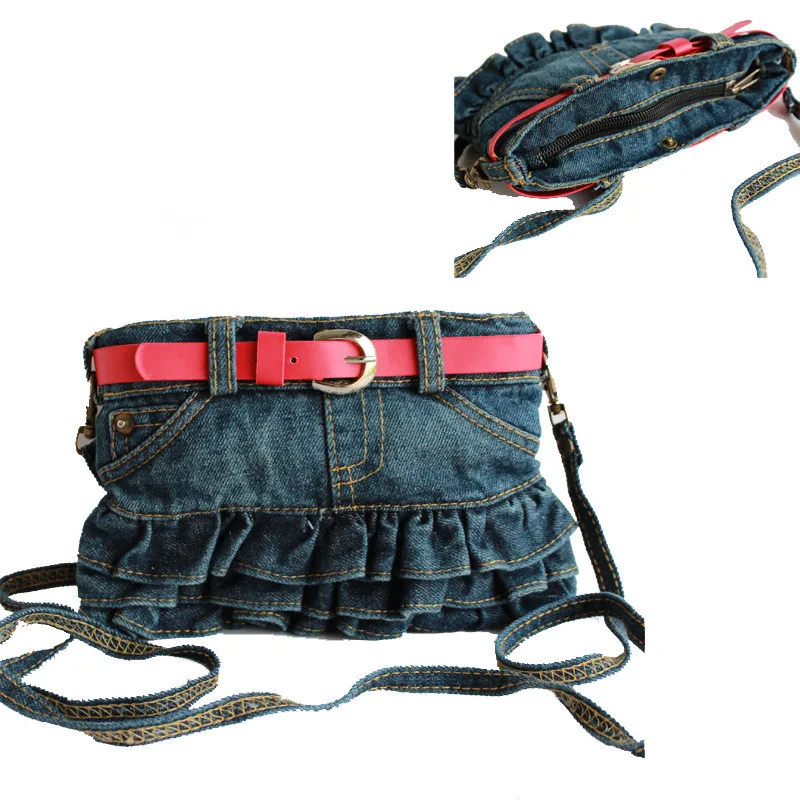 Симпатичная повседневная джинсовая красная сумка-мессенджер для детей и девочек
