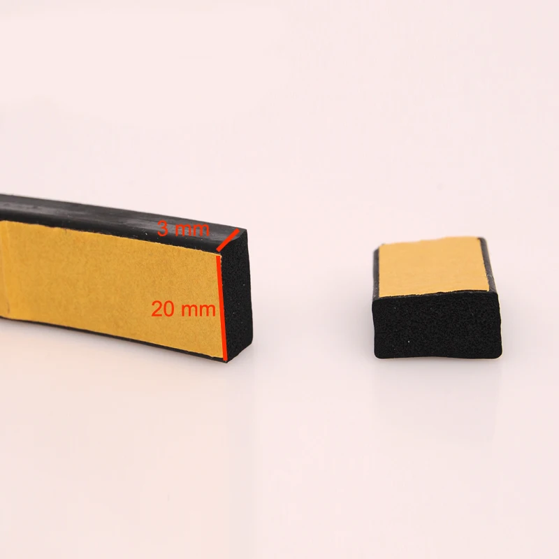 3M x 20mm 3mm самоклеющиеся черные плоские резиновые пены двери шкафа уплотнение для